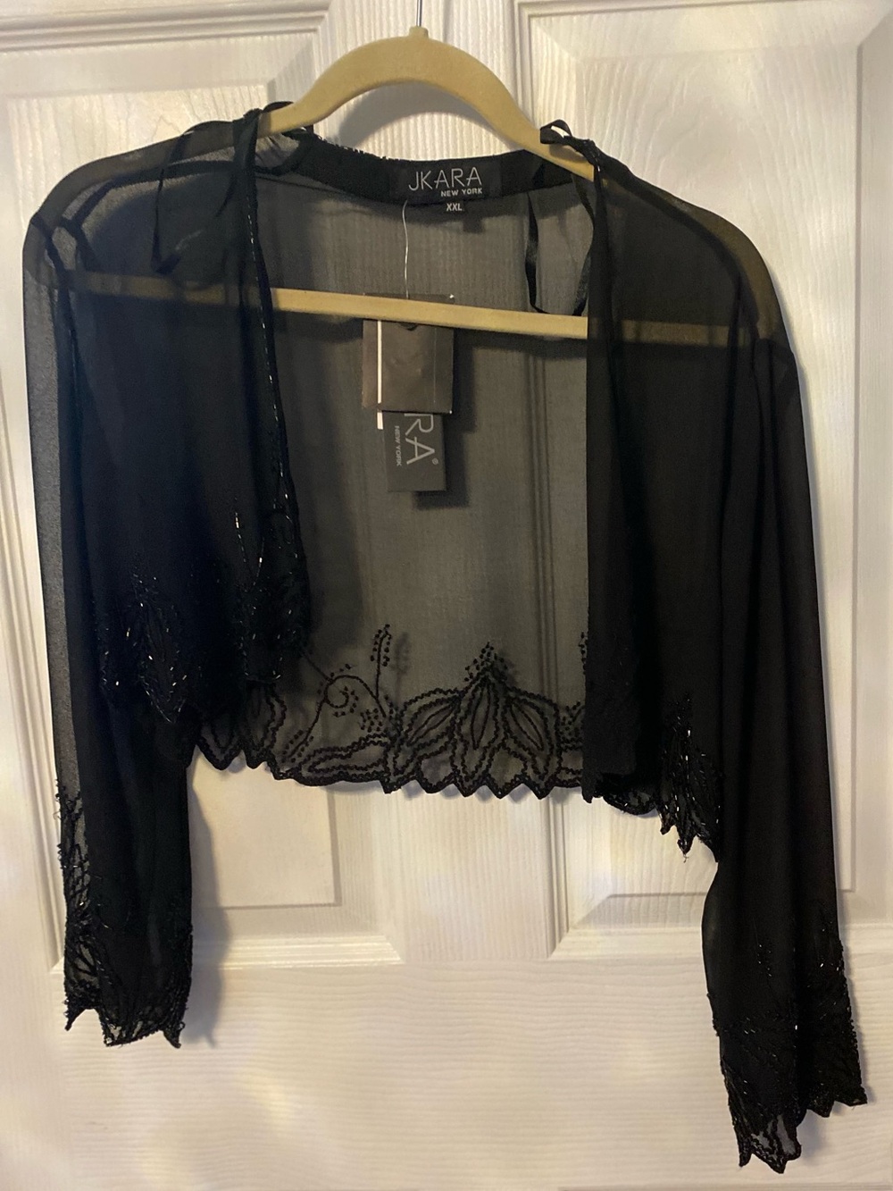 J Kara Black Sheer Beaded Bolero